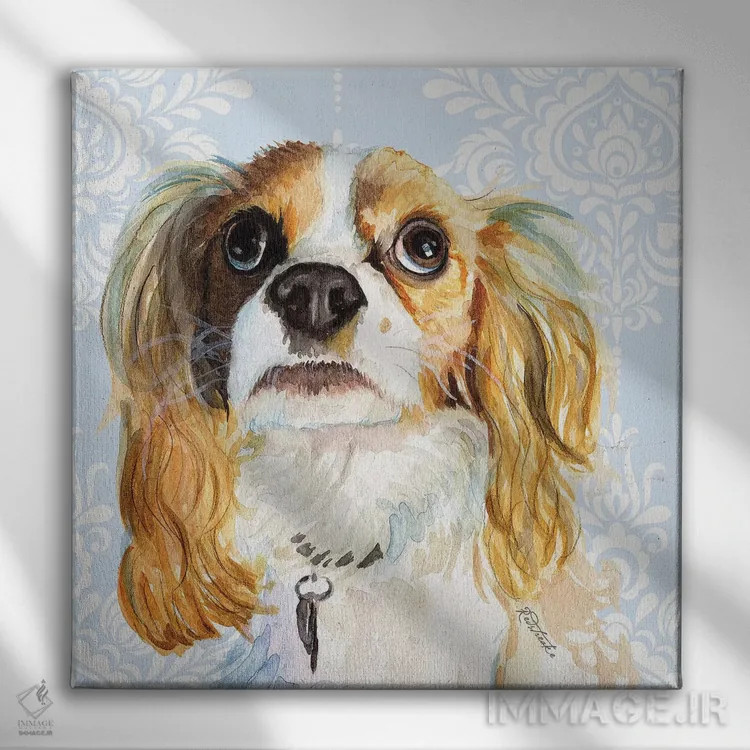 تابلو دکوراتیو کینگ چارلز اسپانیل اثر جنیفر رداستریک - نمای روبهرو روی دیوار