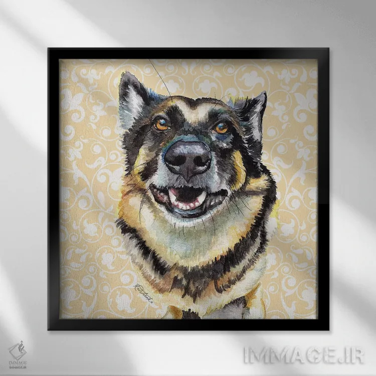 تابلو دکوراتیو شفرد آلمانی اثر جنیفر رداستریک - نمای قابدار مشکی