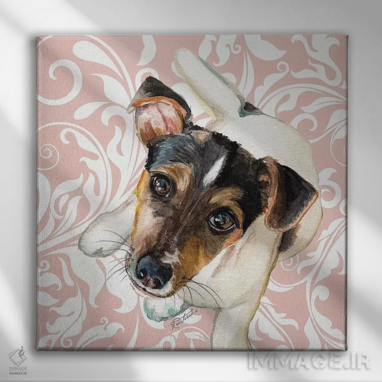 تابلو مدرن جک راسل تریر اثر جنیفر رداستریک - نمای روبهرو روی دیوار
