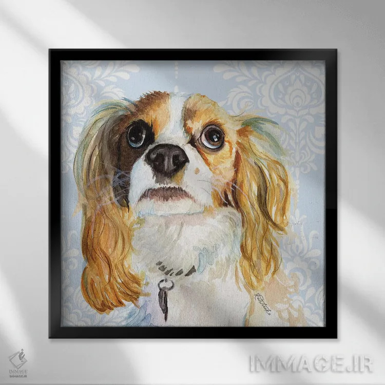 تابلو دکوراتیو کینگ چارلز اسپانیل اثر جنیفر رداستریک - نمای قابدار مشکی