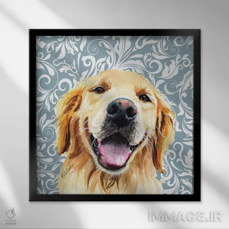 تابلو دکوراتیو گلدن رتریور اثر جنیفر رداستریک - نمای قابدار مشکی