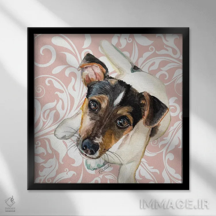 تابلو مدرن جک راسل تریر اثر جنیفر رداستریک - نمای قابدار مشکی
