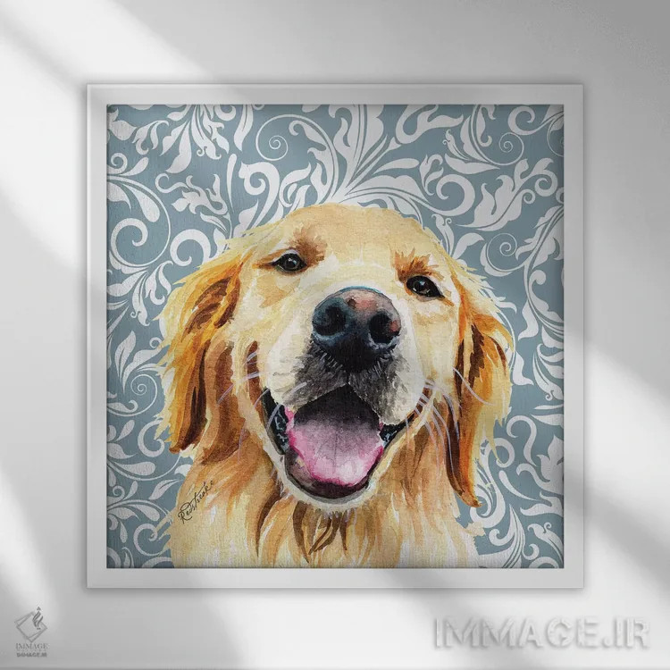 تابلو دکوراتیو گلدن رتریور اثر جنیفر رداستریک - نمای قابدار سفید