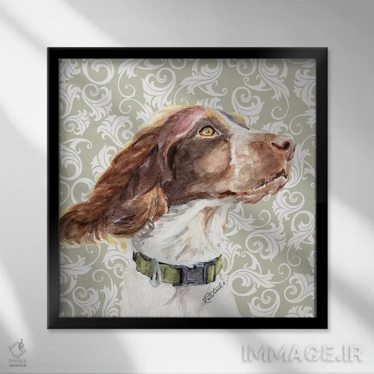 تابلو دکوراتیو اسپرینگر اسپانیل اثر جنیفر رداستریک - نمای قابدار مشکی