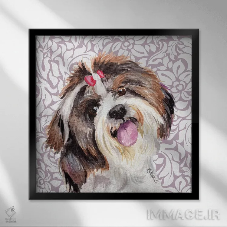 تابلو دکوراتیو شیه تزو با پاپیون اثر جنیفر رداستریک - نمای قابدار مشکی