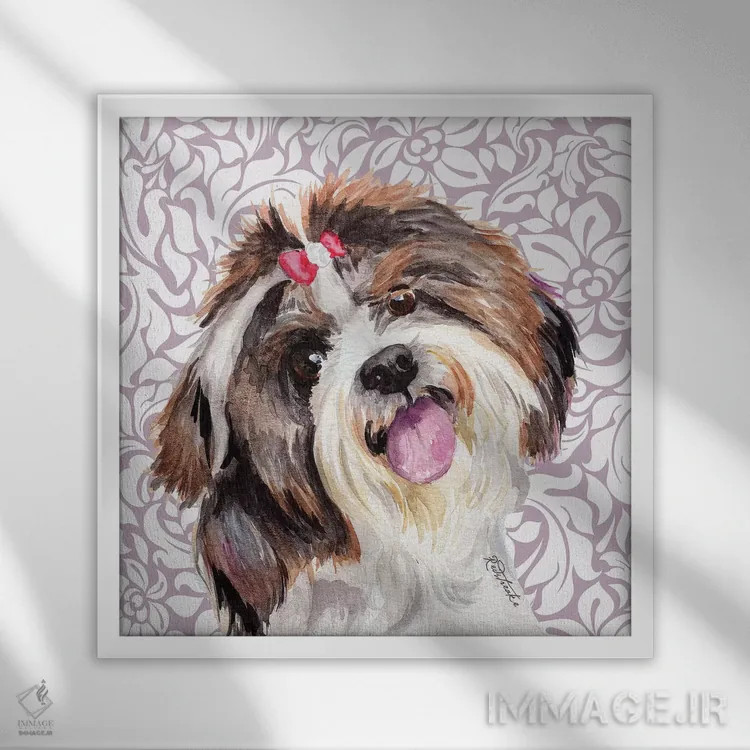 تابلو دکوراتیو شیه تزو با پاپیون اثر جنیفر رداستریک - نمای قابدار سفید