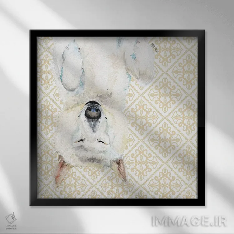 تابلو دکوراتیو هاسکی سفید اثر جنیفر رداستریک - نمای قابدار مشکی