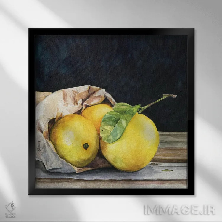 تابلو مدرن کیسه لیمو اثر جنیفر رداستریک - نمای قابدار مشکی