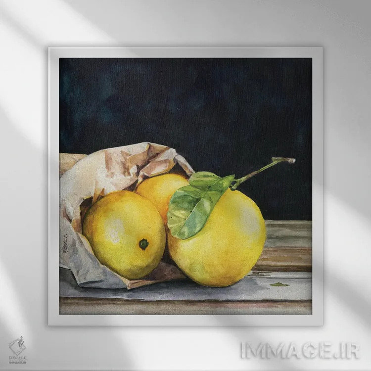 تابلو مدرن کیسه لیمو اثر جنیفر رداستریک - نمای قابدار سفید