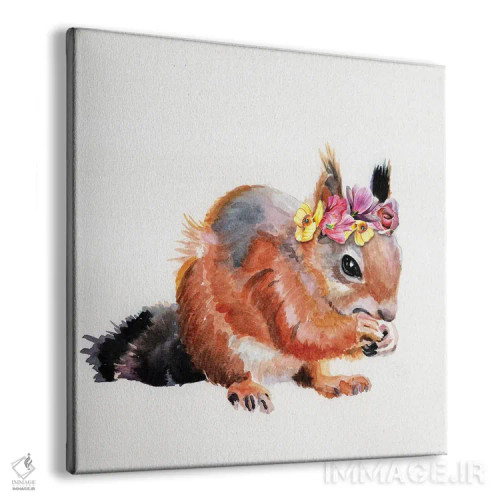 تابلو دکوراتیو سنجاب قرمز با گل ها اثر جنیفر رداستریک - نمای پرسپکتیو محصول