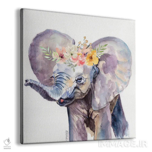 تابلو دکوراتیو فیل با گل ها اثر جنیفر رداستریک - نمای پرسپکتیو محصول