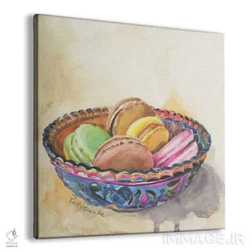 تابلو دکوراتیو ماکارون ها در کاسه ی شیشه ای کارناوال اثر جنیفر رداستریک - نمای پرسپکتیو محصول