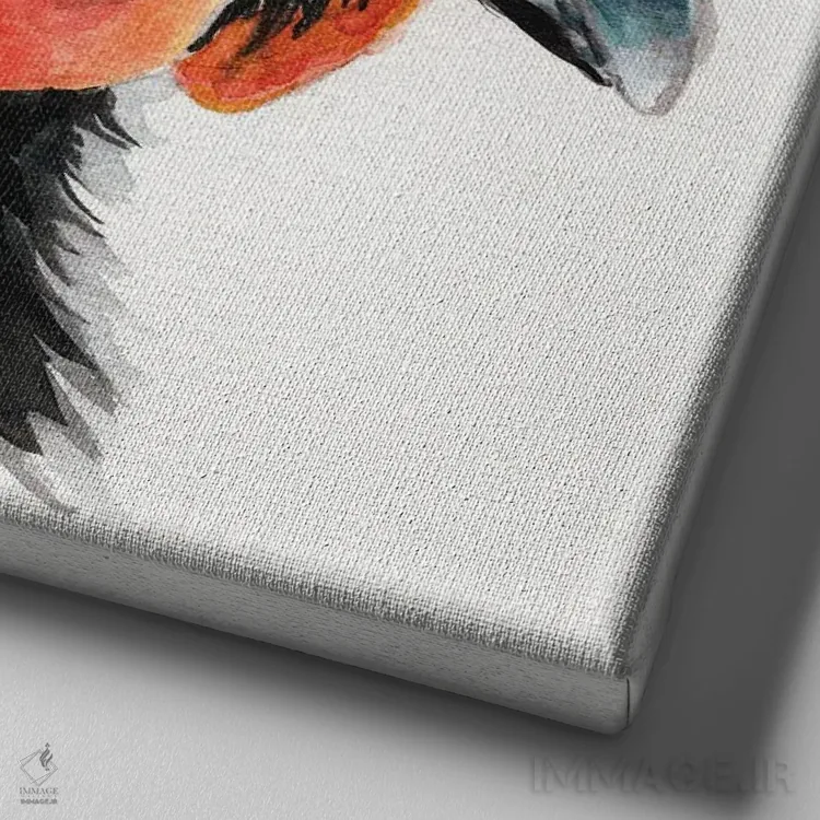 تابلو دکوراتیو خروس با هدفون اثر جنیفر رداستریک - نمای نزدیک بافت بوم