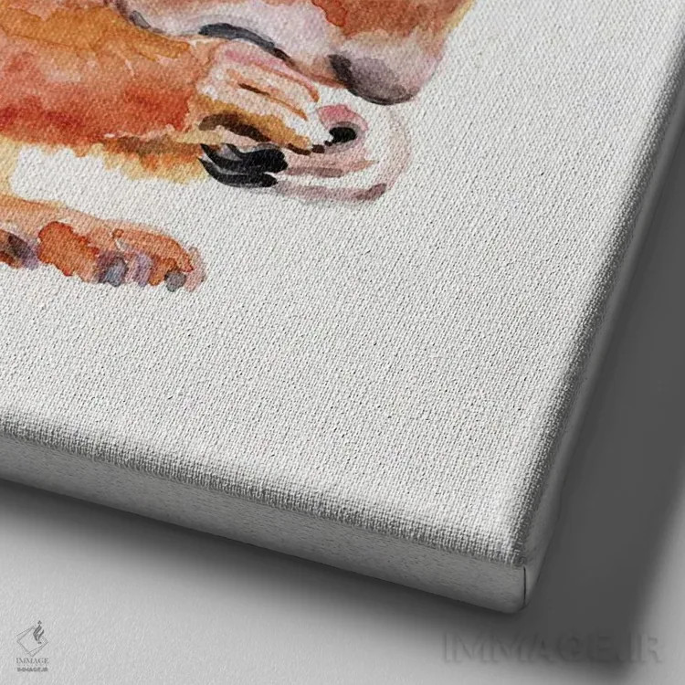 تابلو دکوراتیو سنجاب قرمز با گل ها اثر جنیفر رداستریک - نمای نزدیک بافت بوم