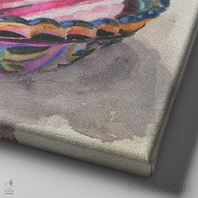 تابلو دکوراتیو ماکارون ها در کاسه ی شیشه ای کارناوال اثر جنیفر رداستریک - نمای نزدیک بافت بوم