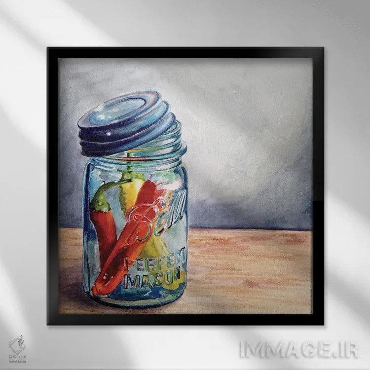 تابلو دکوراتیو تفریح با فلفل ها I اثر جنیفر رداستریک - نمای قابدار مشکی