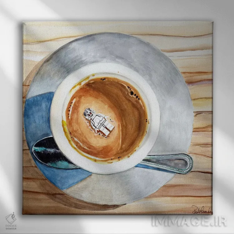 تابلو دکوراتیو مرگ شاد توسط قهوه اثر جنیفر رداستریک - نمای روبهرو روی دیوار