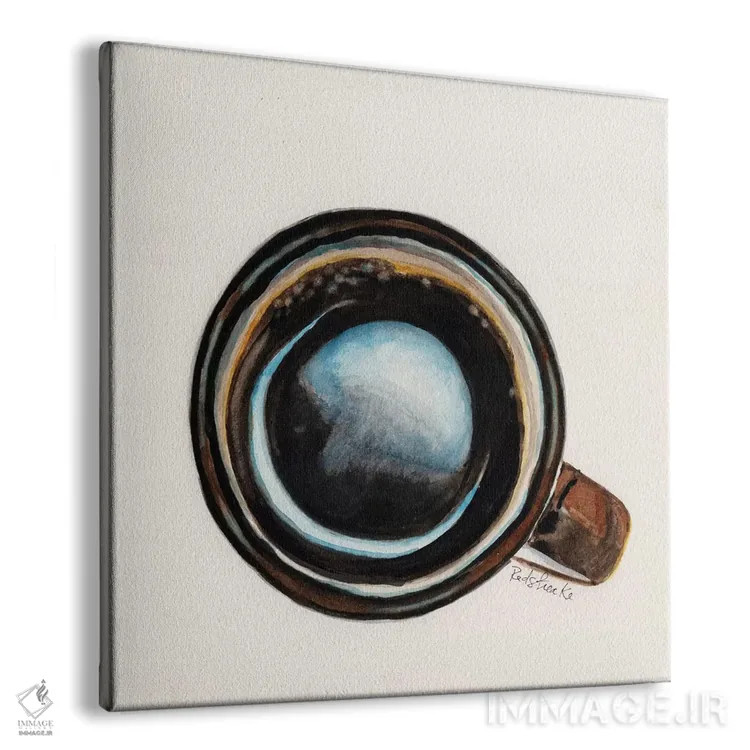 تابلو مینیمال فنجان قهوه قهوه ای اثر جنیفر رداستریک - نمای پرسپکتیو محصول