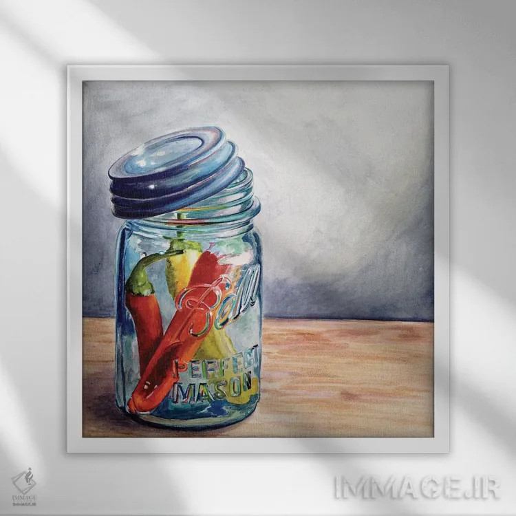 تابلو دکوراتیو تفریح با فلفل ها I اثر جنیفر رداستریک - نمای قابدار سفید