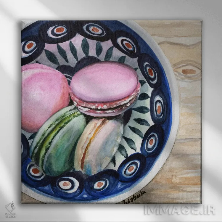تابلو دکوراتیو ماکارون ها در یک کاسه اثر جنیفر رداستریک - نمای روبهرو روی دیوار