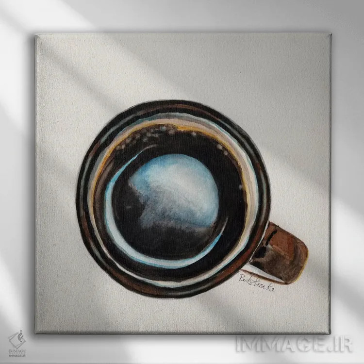 تابلو مینیمال فنجان قهوه قهوه ای اثر جنیفر رداستریک - نمای روبهرو روی دیوار