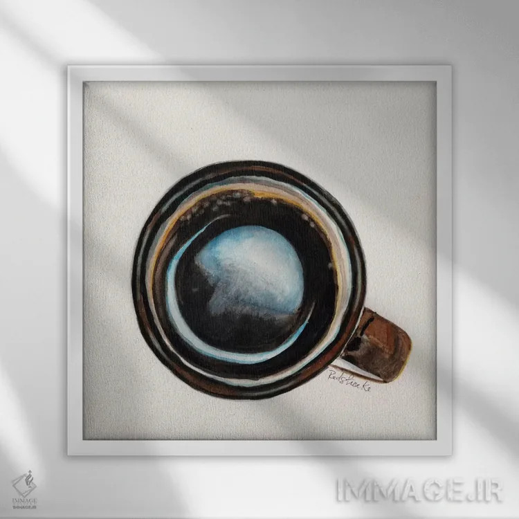 تابلو مینیمال فنجان قهوه قهوه ای اثر جنیفر رداستریک - نمای قابدار سفید