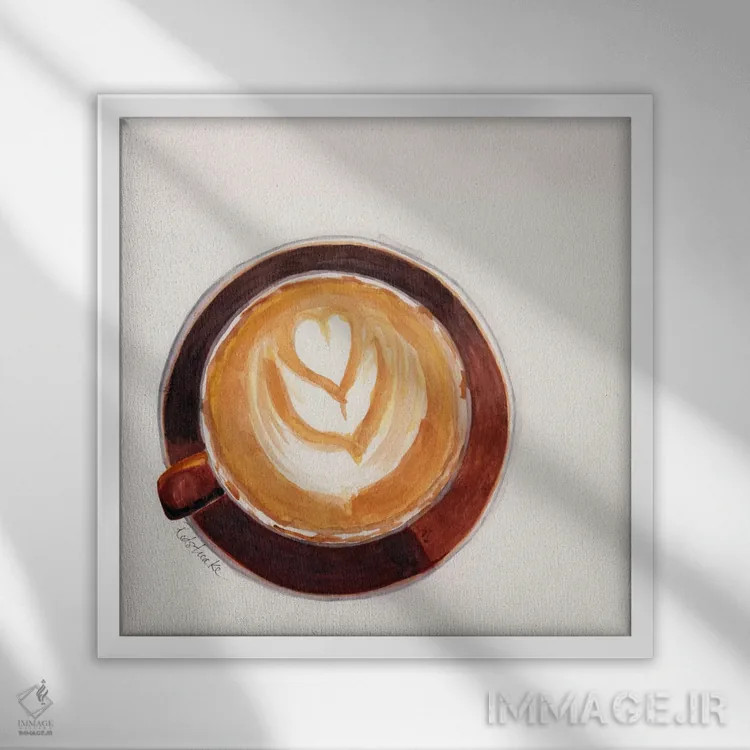 تابلو مینیمال فنجان قهوه قرمز اثر جنیفر رداستریک - نمای قابدار سفید