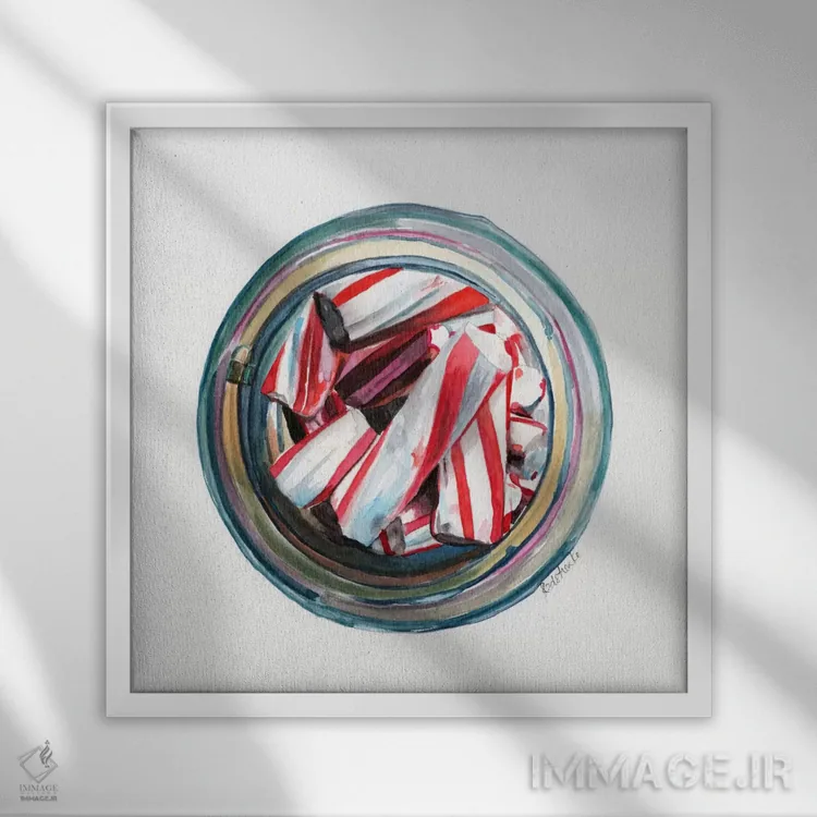 تابلو دکوراتیو آبنبات چوبی داخل شیشه ی Ball اثر جنیفر رداستریک - نمای قابدار سفید