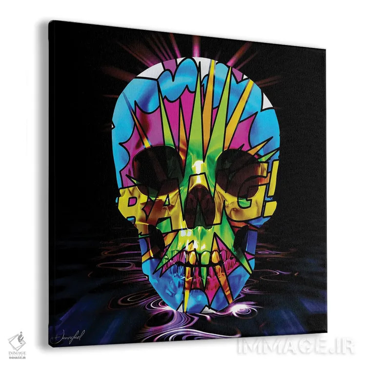 تابلو دکوراتیو جمجمه انفجاری اثر یان رافائل - نمای پرسپکتیو محصول