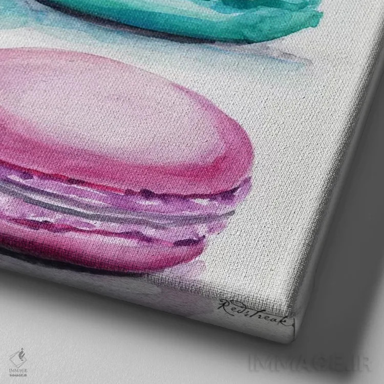 تابلو دکوراتیو شش طعم ماکارون اثر جنیفر رداستریک - نمای نزدیک بافت بوم