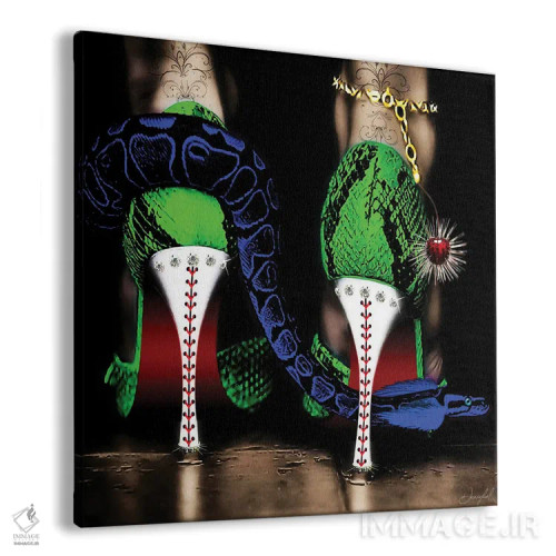 تابلو دکوراتیو کفش پاشنه بلند سبز اثر یان رافائل - نمای پرسپکتیو محصول