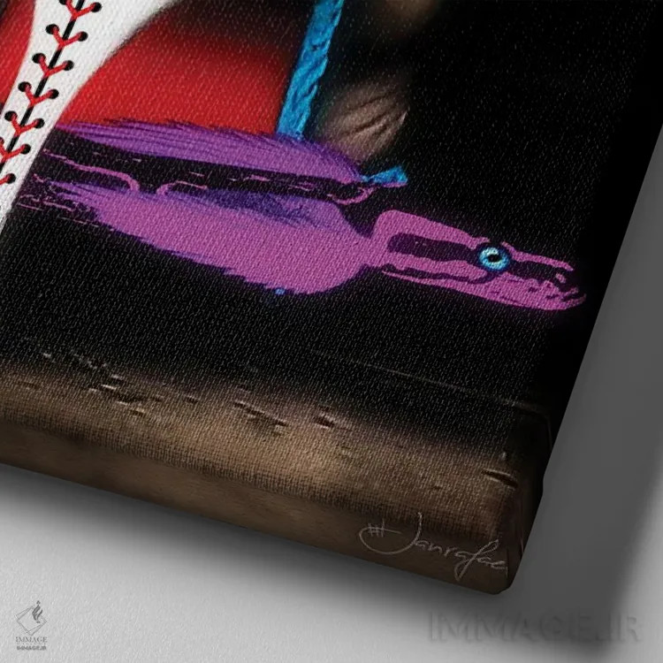 تابلو دکوراتیو کفش پاشنه بلند اثر یان رافائل - نمای نزدیک بافت بوم