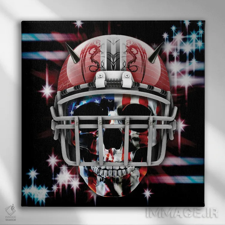 تابلو دکوراتیو کلاه خود جمجمه اثر یان رافائل - نمای روبهرو روی دیوار