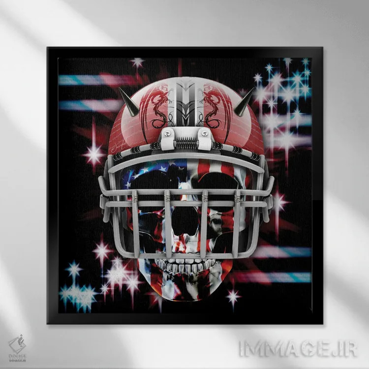 تابلو دکوراتیو کلاه خود جمجمه اثر یان رافائل - نمای قابدار مشکی