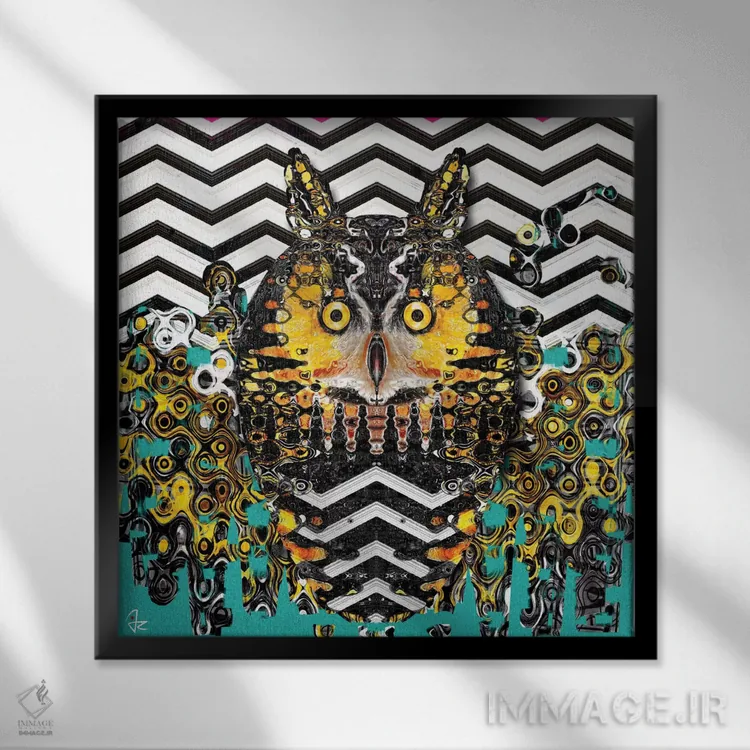 تابلو دکوراتیو جغد اثر جولیو روسی - نمای قابدار مشکی