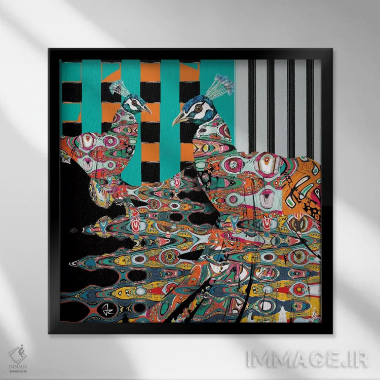 تابلو دکوراتیو طاووس ها اثر جولیو روسی - نمای قابدار مشکی