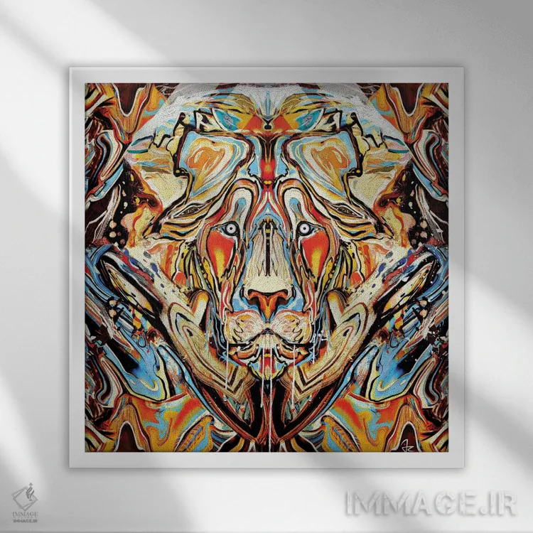 تابلو دکوراتیو شیر اثر جولیو روسی - نمای قابدار سفید