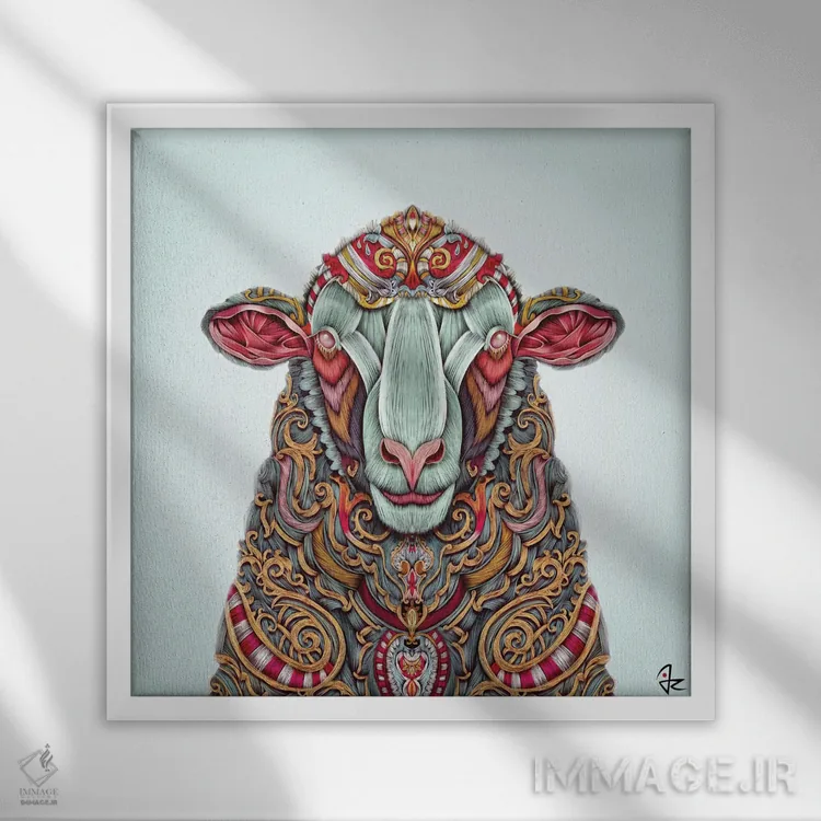 تابلو دکوراتیو گوسفند اثر جولیو روسی - نمای قابدار سفید