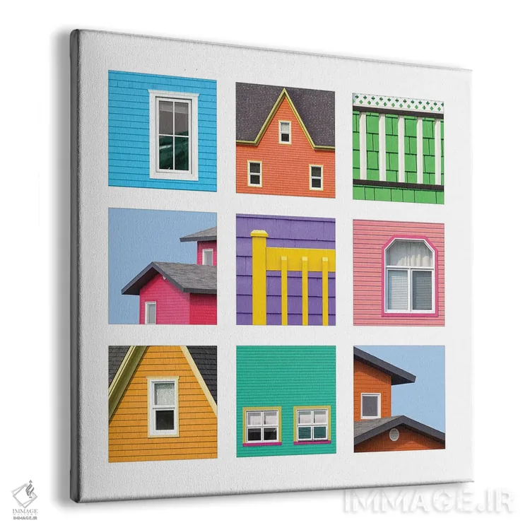 تابلو دکوراتیو Canada,کلاژ خانه های رنگارنگ جزایر مگدالن، کانادا اثر جین ریکس - نمای پرسپکتیو محصول