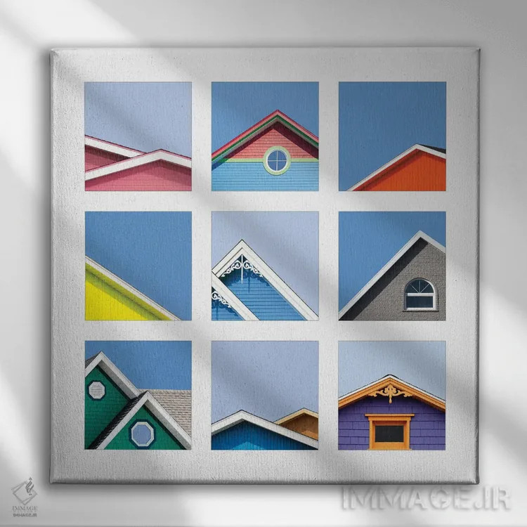 تابلو دکوراتیو Canada,کلاژ بام های جزایر مگدالن، کانادا اثر جین ریکس - نمای روبهرو روی دیوار