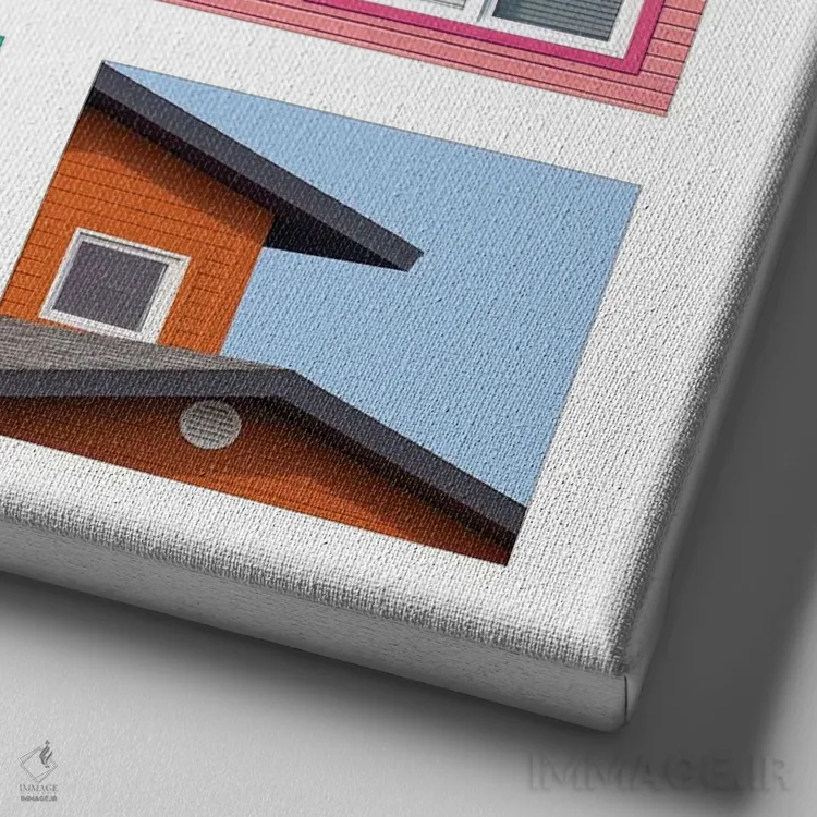 تابلو دکوراتیو Canada,کلاژ خانه های رنگارنگ جزایر مگدالن، کانادا اثر جین ریکس - نمای نزدیک بافت بوم