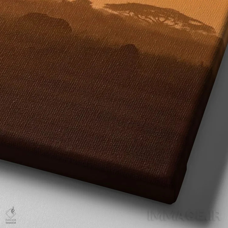 تابلو دکوراتیو فیل مادر و بچه در آمبوسلی هنگام غروب اثر جین ریکس - نمای نزدیک بافت بوم