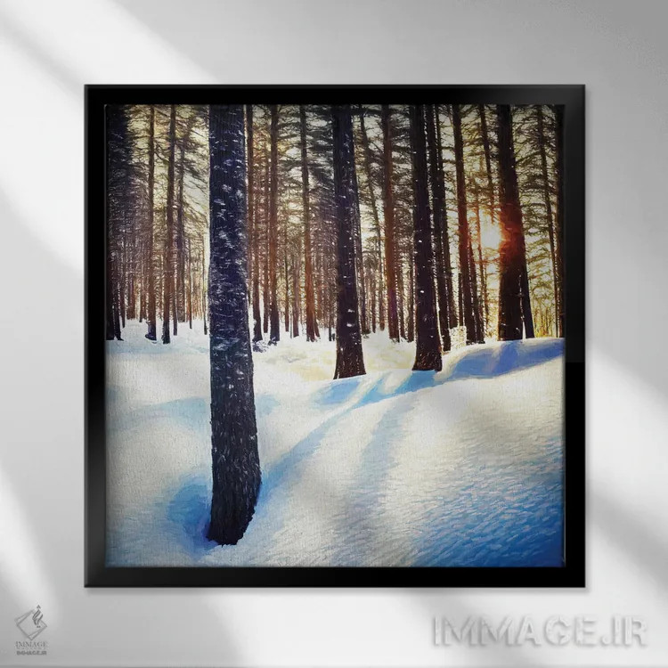 تابلو دکوراتیو جنگل برفی اثر جین ریکس - نمای قابدار مشکی