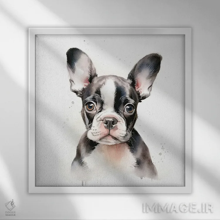 تابلو دکوراتیو توله بوستون تریر اثر جین ریکس - نمای قابدار سفید