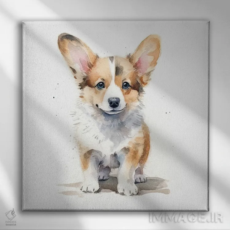 تابلو دکوراتیو توله ولش کورگی اثر جین ریکس - نمای روبهرو روی دیوار