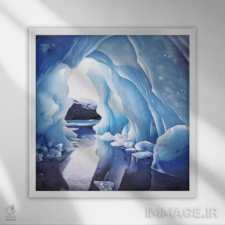 تابلو دکوراتیو آبرنگ غار یخی خیالی اثر جین ریکس - نمای قابدار سفید