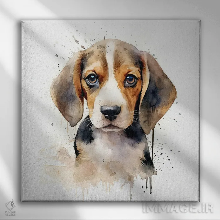 تابلو دکوراتیو توله بیگل اثر جین ریکس - نمای روبهرو روی دیوار