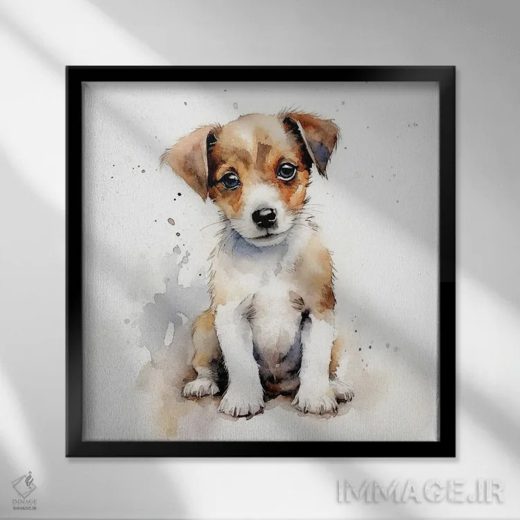 تابلو دکوراتیو توله جک راسل تریر اثر جین ریکس - نمای قابدار مشکی