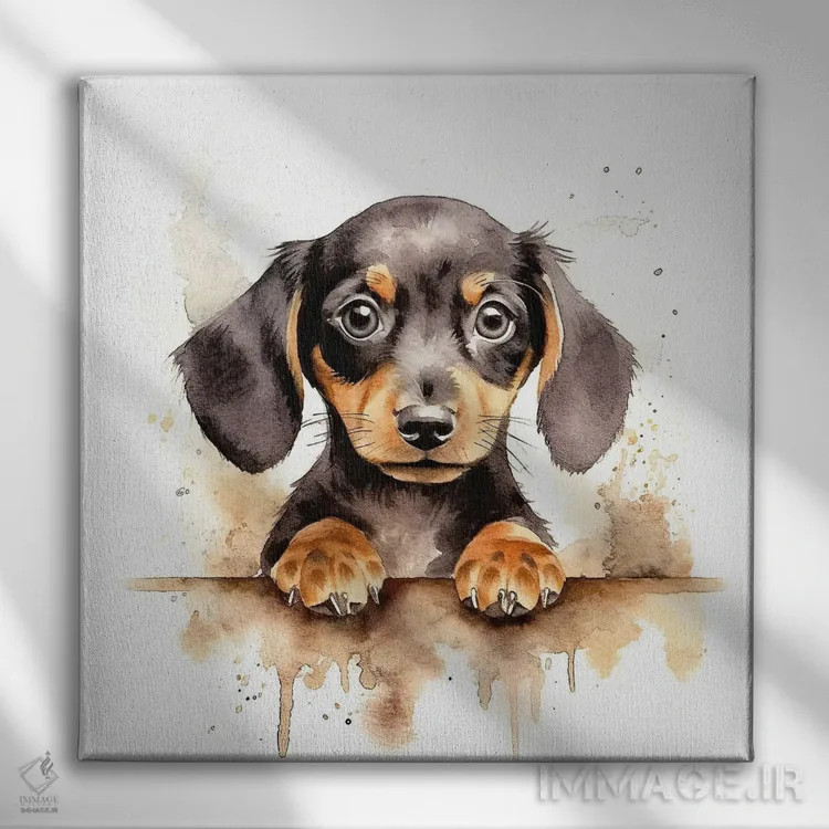 تابلو دکوراتیو داشهوند سیاه و قهوه ای اثر جین ریکس - نمای روبهرو روی دیوار