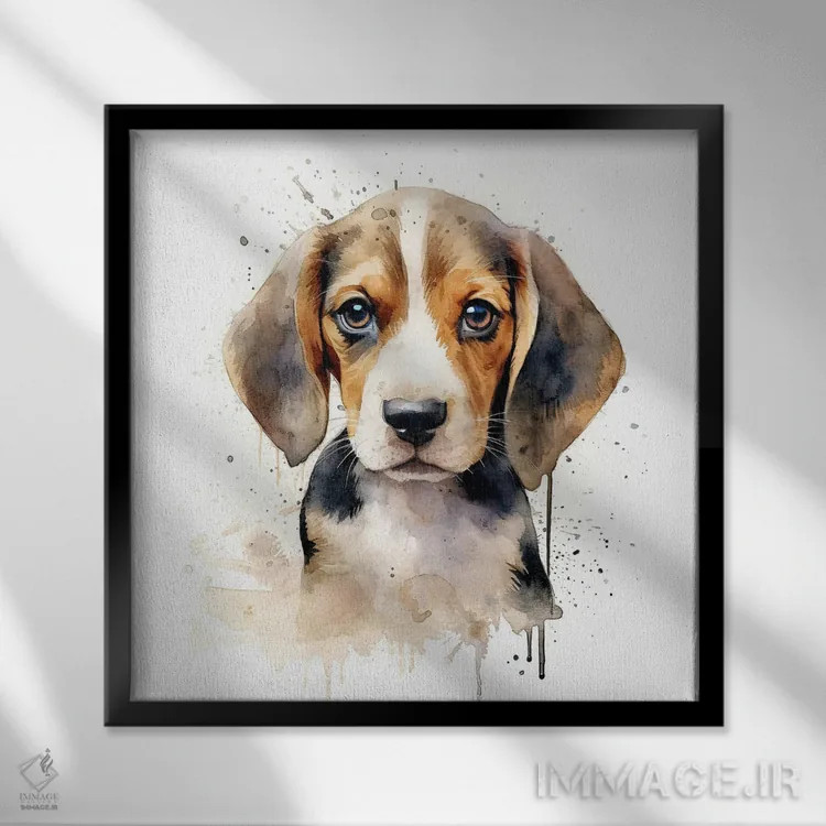 تابلو دکوراتیو توله بیگل اثر جین ریکس - نمای قابدار مشکی